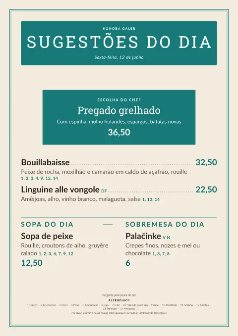 Ardósia do Adriático – pré-visualização do modelo de menu