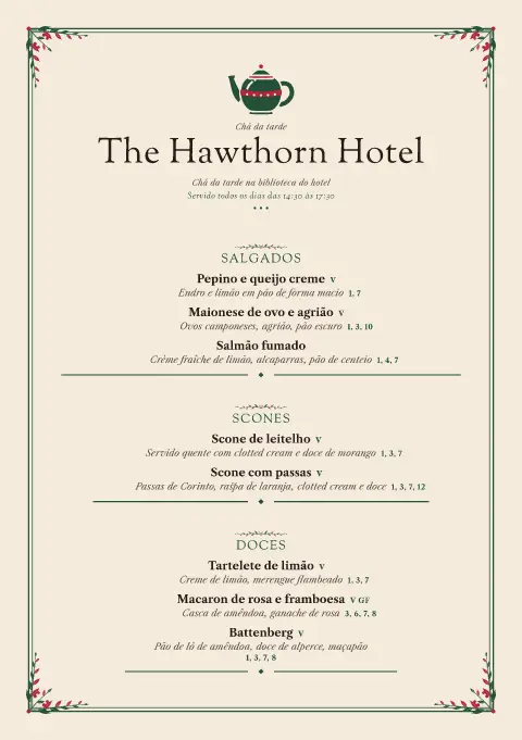 Tear do jardim – pré-visualização do modelo de menu