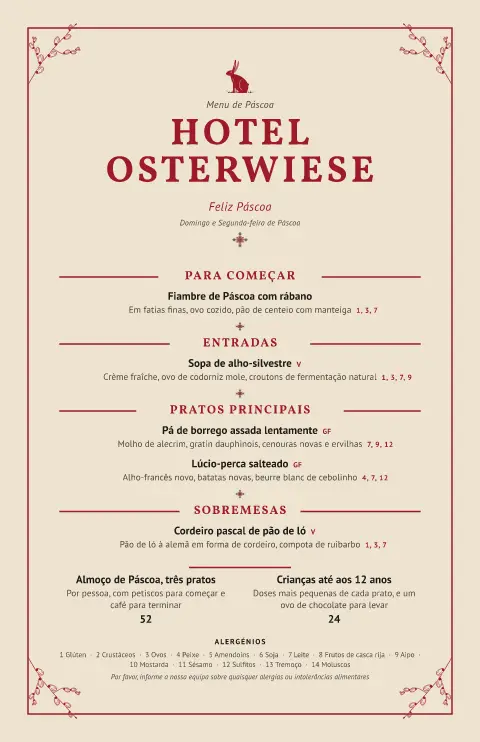 Lebre de linho – pré-visualização do modelo de menu