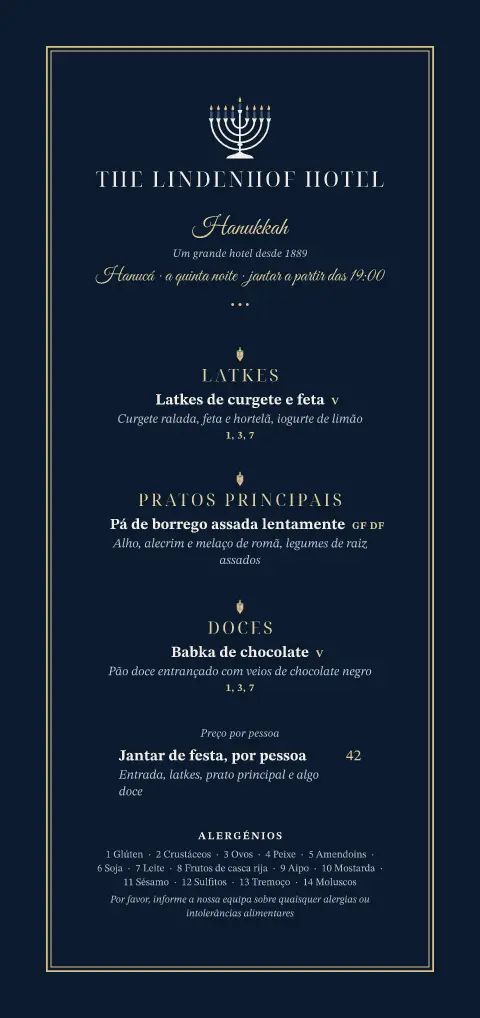 Menorá de champanhe – página 1 do modelo de menu
