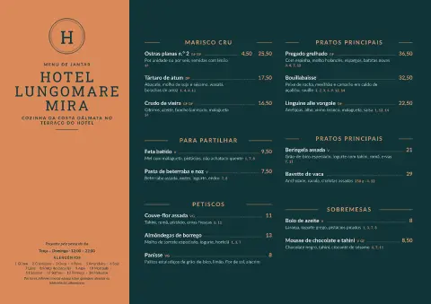 Lungomare de cobre – pré-visualização do modelo de menu
