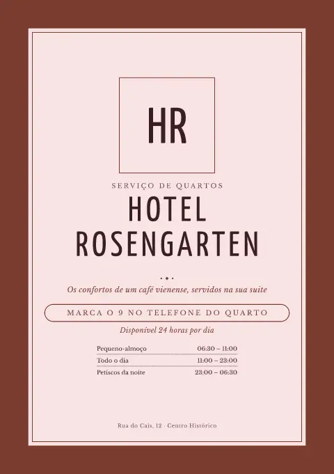 Paquete rosé – pré-visualização do modelo de menu