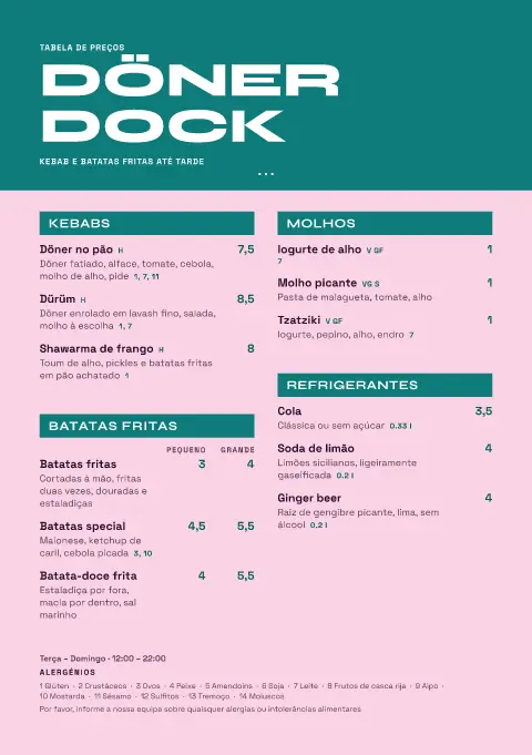 Batatas rosa – pré-visualização do modelo de menu