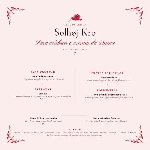 Pomba rosada – pré-visualização do modelo de menu