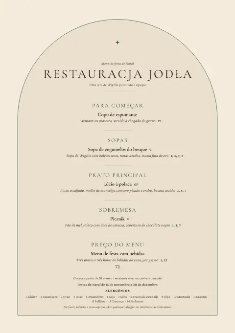 Arco Opłatek – pré-visualização do modelo de menu