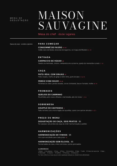 Noir Gibier – pré-visualização do modelo de menu