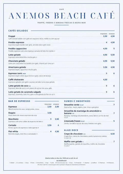 Freddo cobalto – pré-visualização do modelo de menu