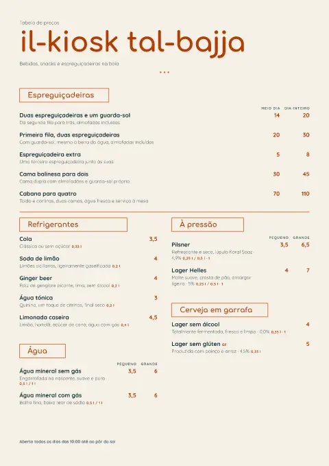 Quiosque de seixos – pré-visualização do modelo de menu