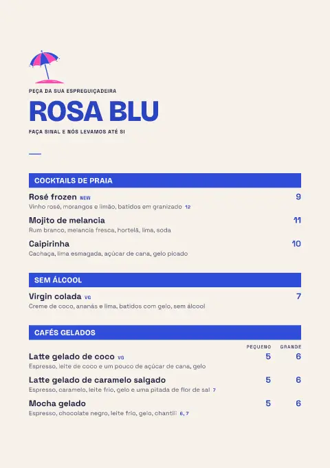 Guarda-sol cor-de-rosa – pré-visualização do modelo de menu