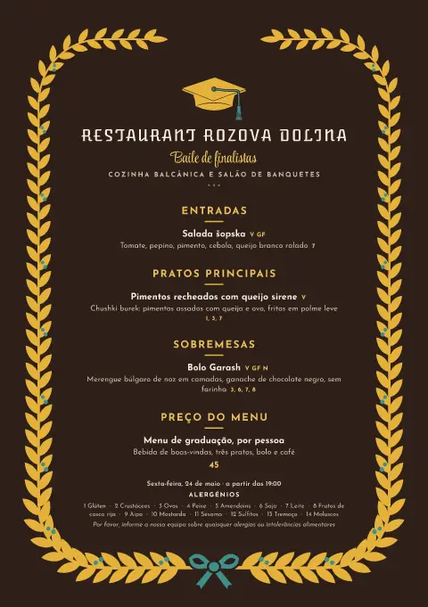 Borla mostarda – pré-visualização do modelo de menu