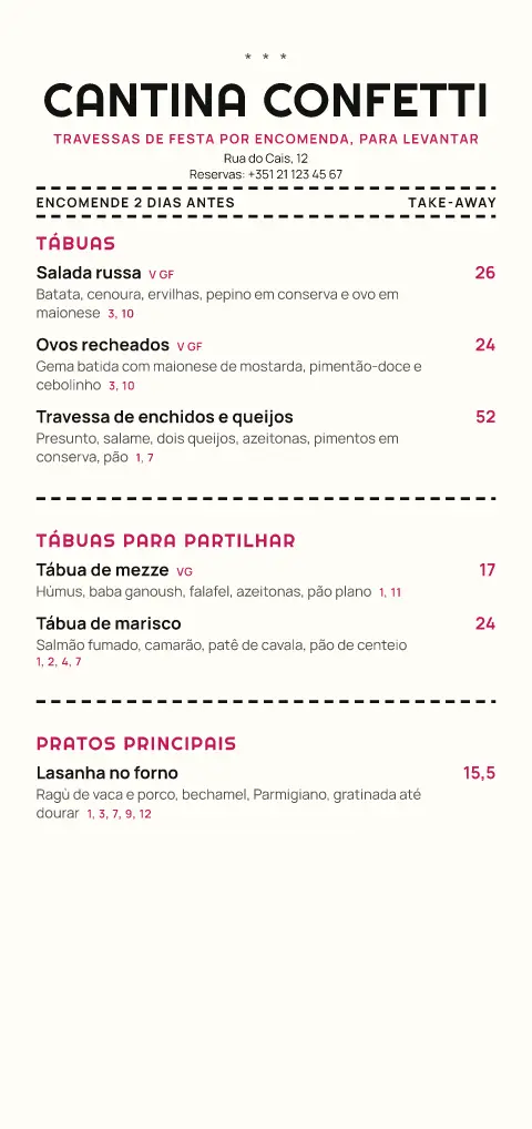Travessa rabiscada – pré-visualização do modelo de menu