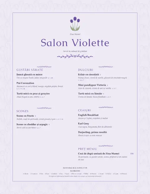 Ora ceaiului violet – previzualizare model de meniu