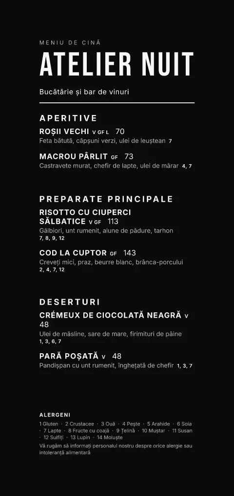 Coloană Noir – previzualizare model de meniu