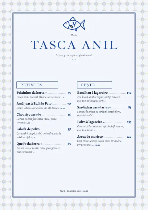 Tasca indigo – pagina 1 a modelului de meniu