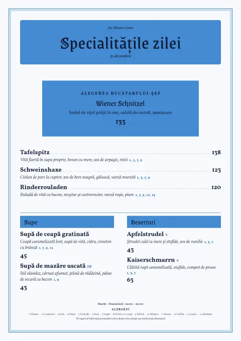 Romb albastru – previzualizare model de meniu