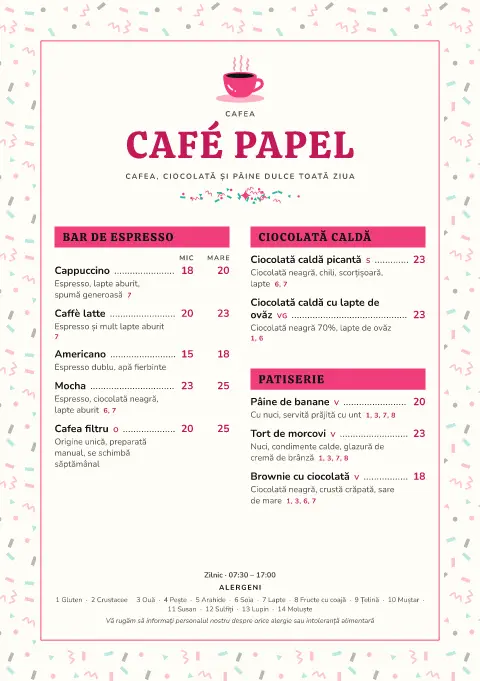 Fiesta crema – previzualizare model de meniu