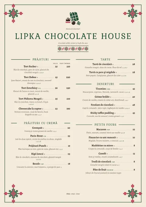 Cacao în cruciuliță – previzualizare model de meniu