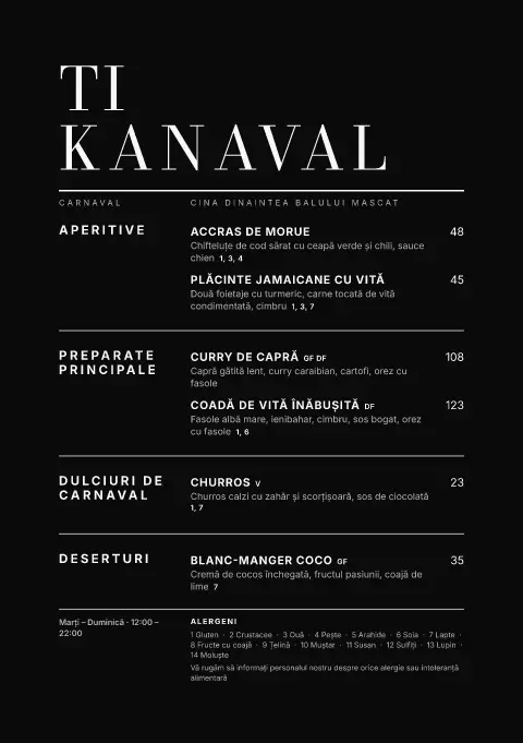 Mască noir – previzualizare model de meniu