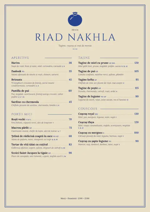 Riad de Lapis – previzualizare model de meniu