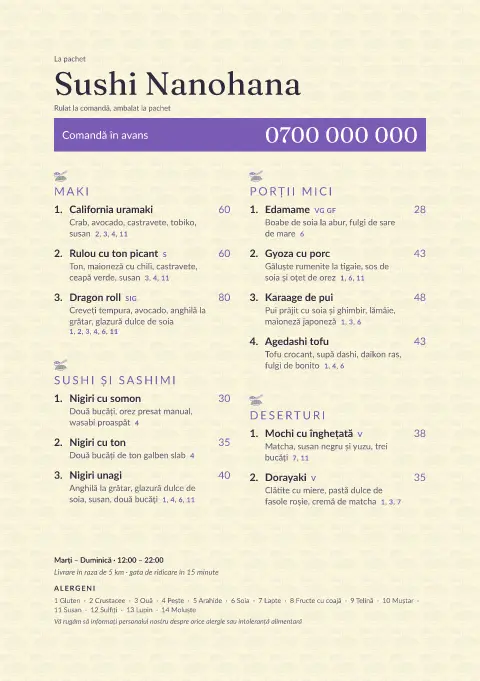 Maki primulă – previzualizare model de meniu
