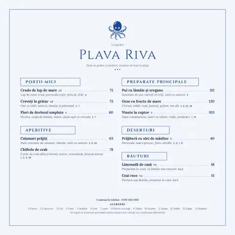 Riva de cobalt – previzualizare model de meniu