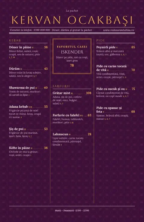 Depeșa de jar – previzualizare model de meniu