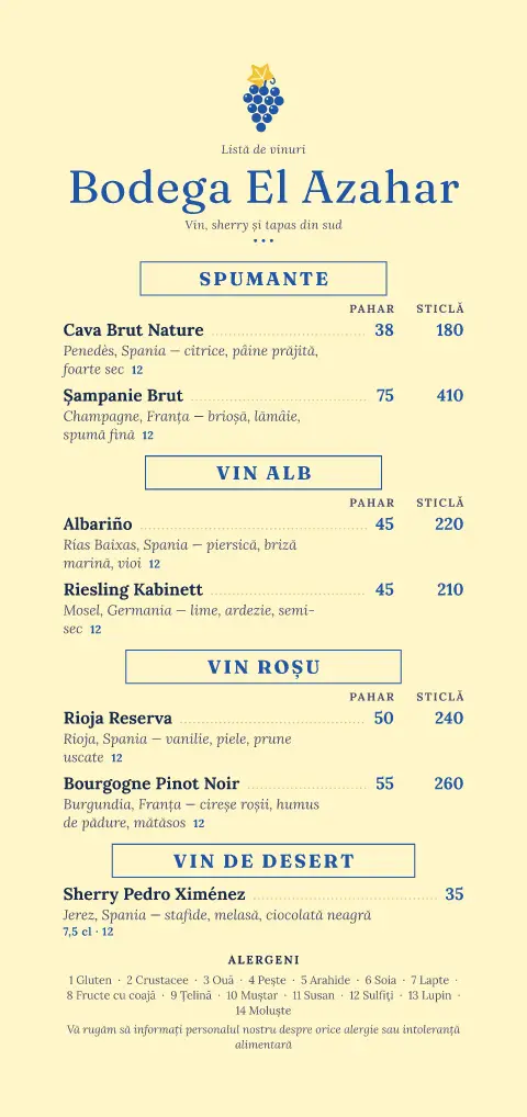 Bodega cu patio – previzualizare model de meniu