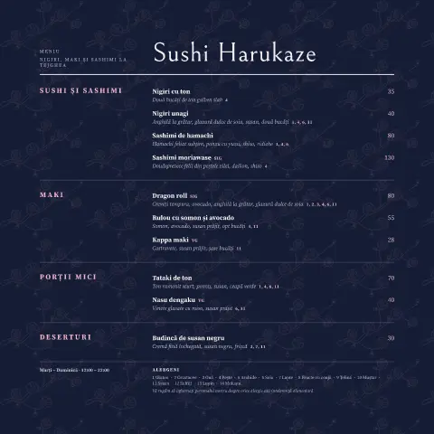Rânduri sakura – previzualizare model de meniu