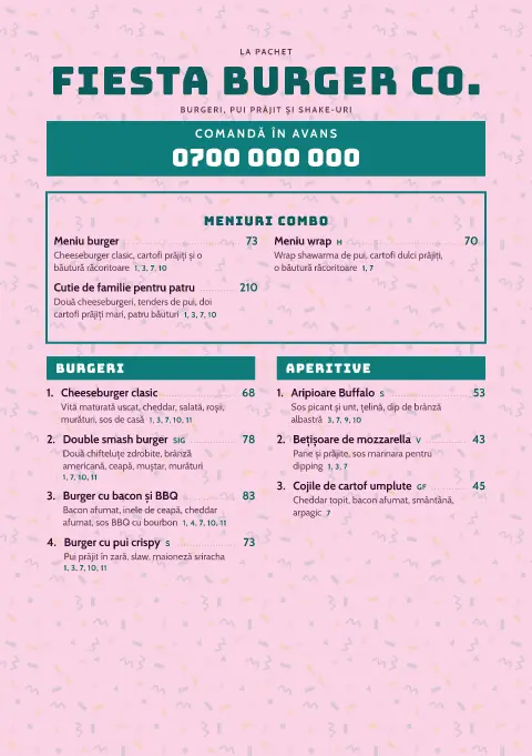 Turn de Fiesta – previzualizare model de meniu