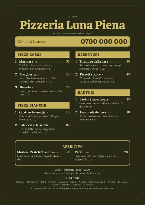 Cuptorul de noapte – previzualizare model de meniu