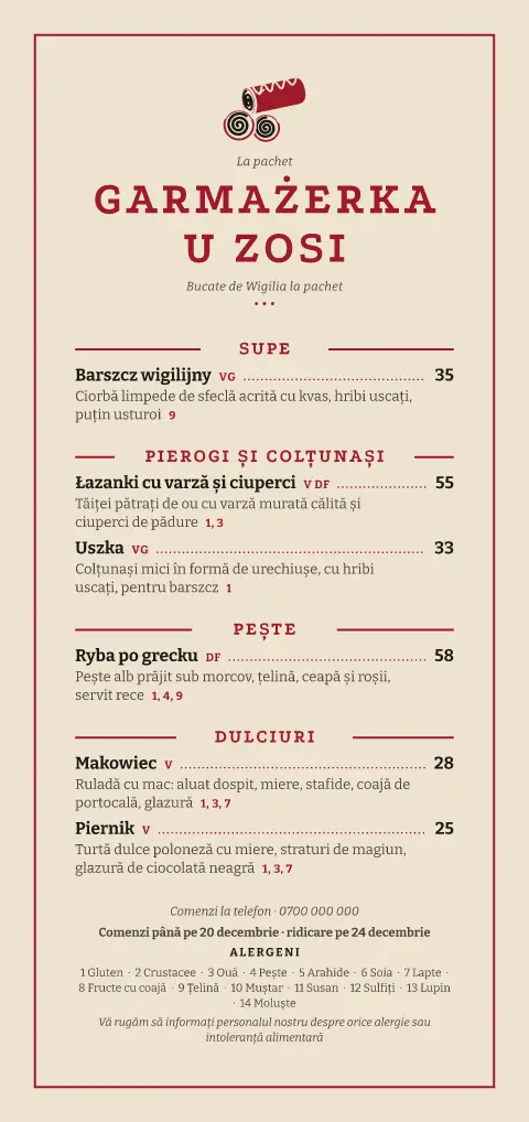 Pachet de Wigilia – previzualizare model de meniu
