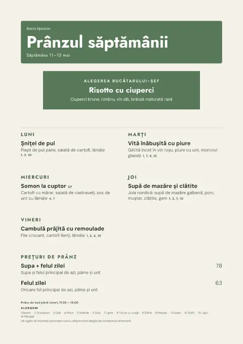 Mazărea de joi – previzualizare model de meniu
