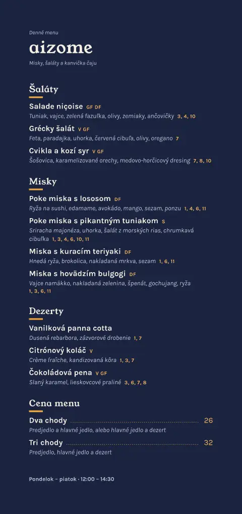 Indigový list – náhľad šablóny jedálneho lístka