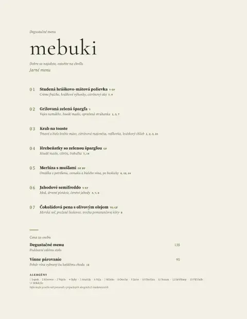 Sedem klíčkov – náhľad šablóny jedálneho lístka