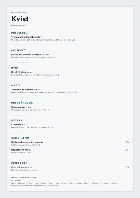 Tiché snehové pole – náhľad šablóny jedálneho lístka