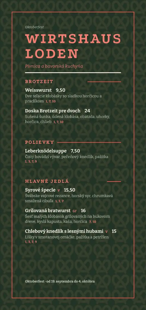 Lodenový praclík – náhľad šablóny jedálneho lístka