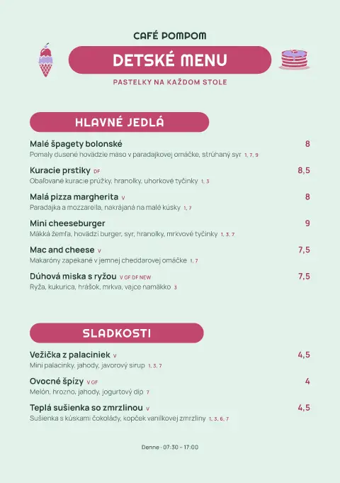 Hra s bambuľkami – náhľad šablóny jedálneho lístka