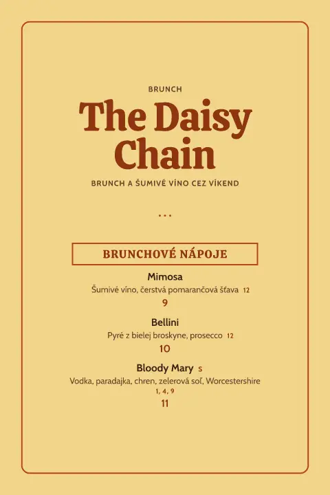 Disco mimosa – náhľad šablóny jedálneho lístka