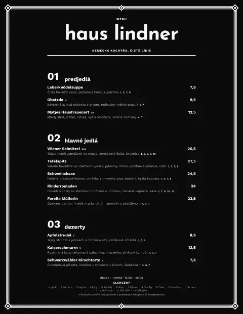 Weimarský Noir – náhľad šablóny jedálneho lístka