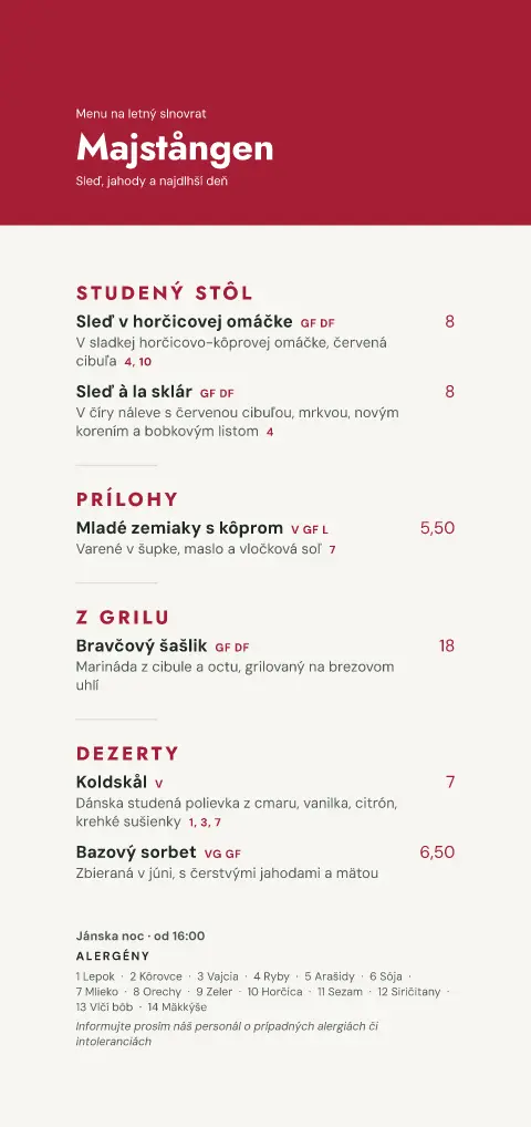Červený máj – náhľad šablóny jedálneho lístka