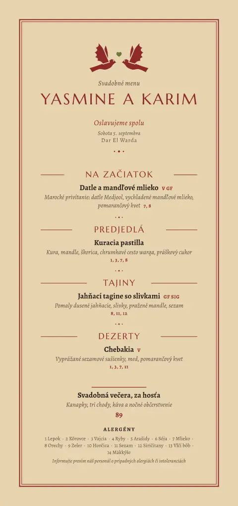 Sľuby z ružovej vody – náhľad šablóny jedálneho lístka