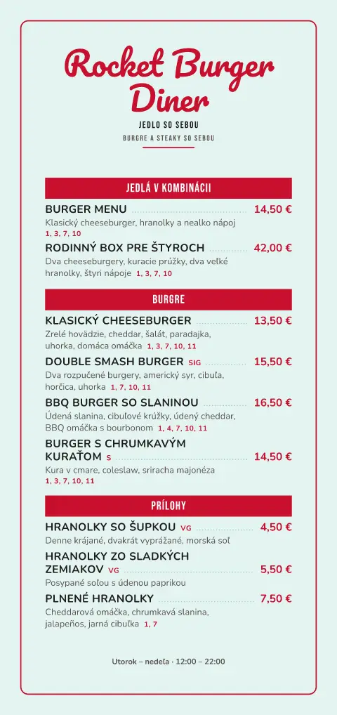 Čerešňový drive-in – náhľad šablóny jedálneho lístka