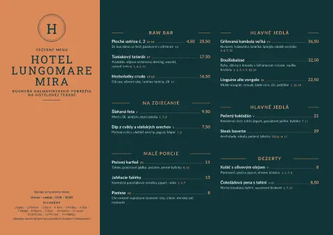 Medené lungomare – náhľad šablóny jedálneho lístka