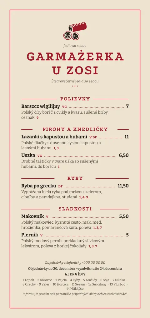 Vianočný balíček – náhľad šablóny jedálneho lístka