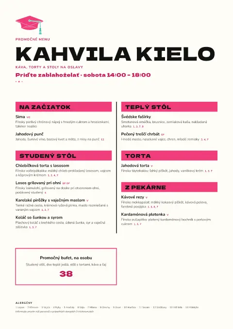 Biela čiapka – náhľad šablóny jedálneho lístka