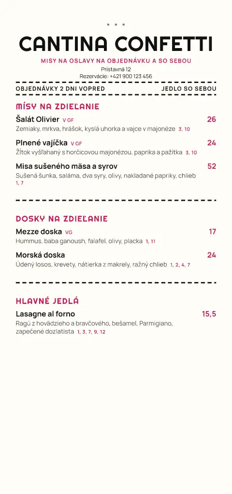 Vlnovková misa – náhľad šablóny jedálneho lístka