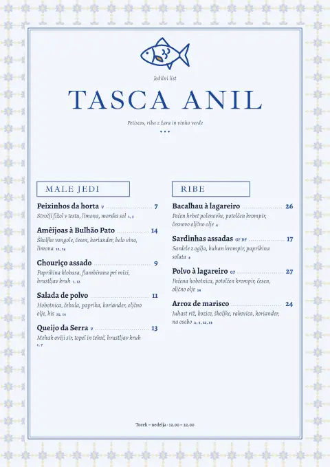 Indigo tasca – stran 1 predloge za jedilni list
