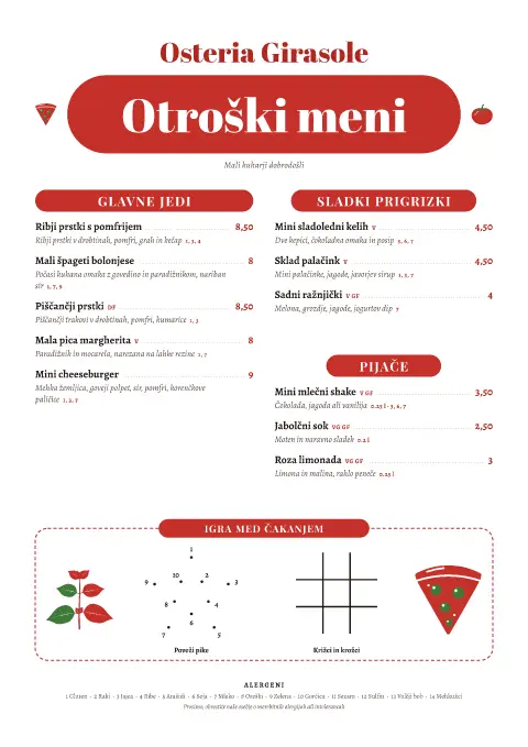 Bambini karo – predogled predloge za jedilni list