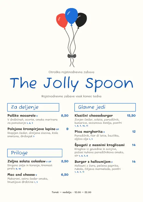 Barvični baloni – stran 1 predloge za jedilni list