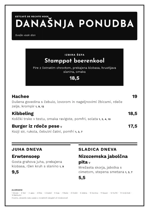 Pravi kot – predogled predloge za jedilni list